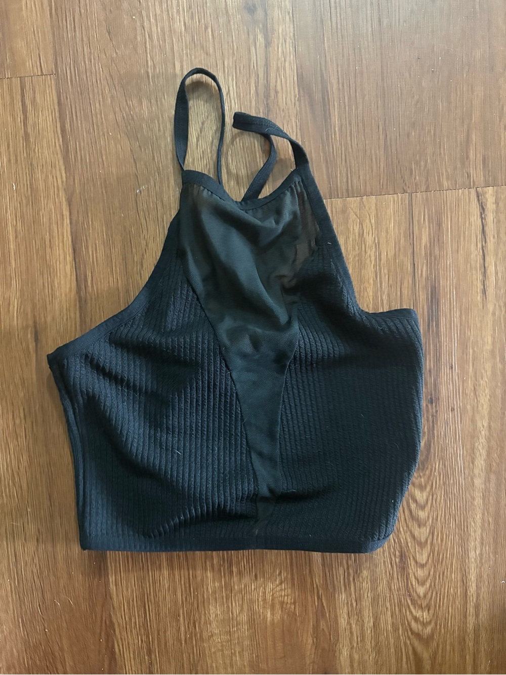 Black Ribbed High-Neck Crop Top - Brand